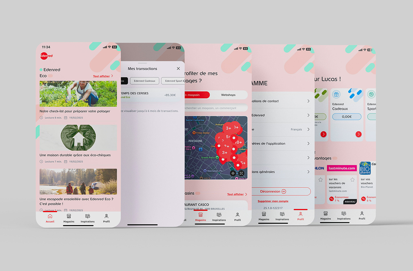 Screens presentation of the app MyEdenred